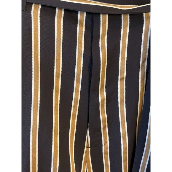 7 For All Mankind Wide Leg High Rise Navy & Gold Striped Paperbag Pants Med NWT - Picture 5 of 11